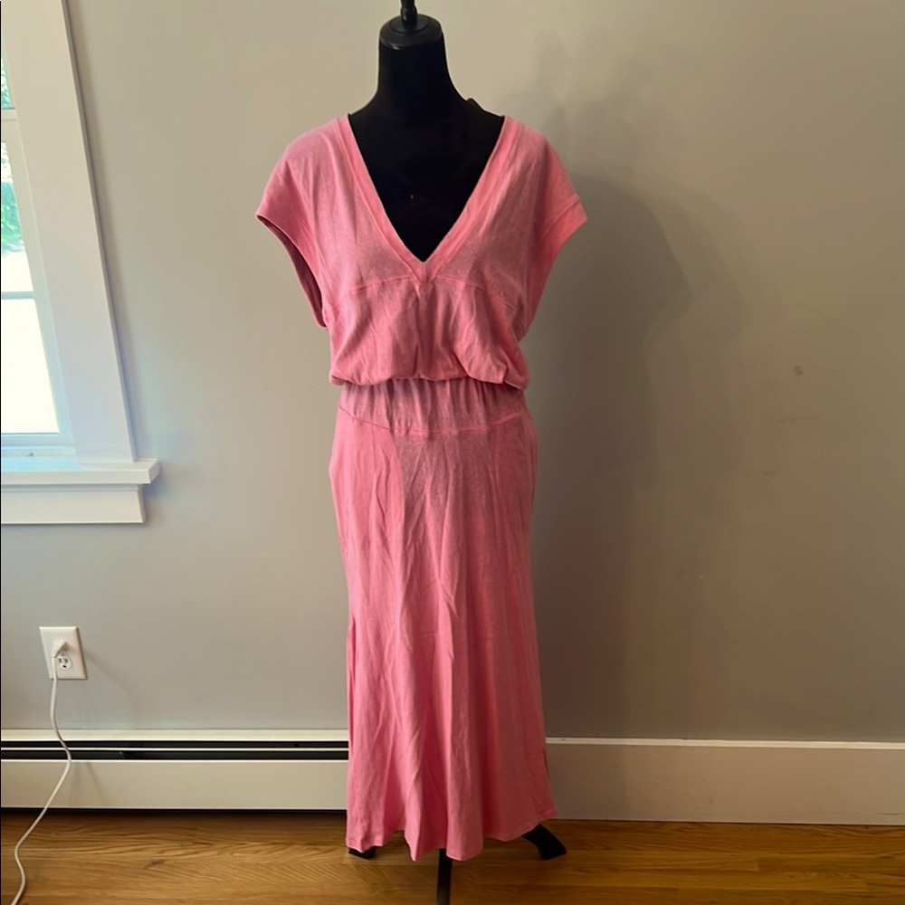 Pink  Free People V-Neck Maxi beach cover upwith Elastic Waist